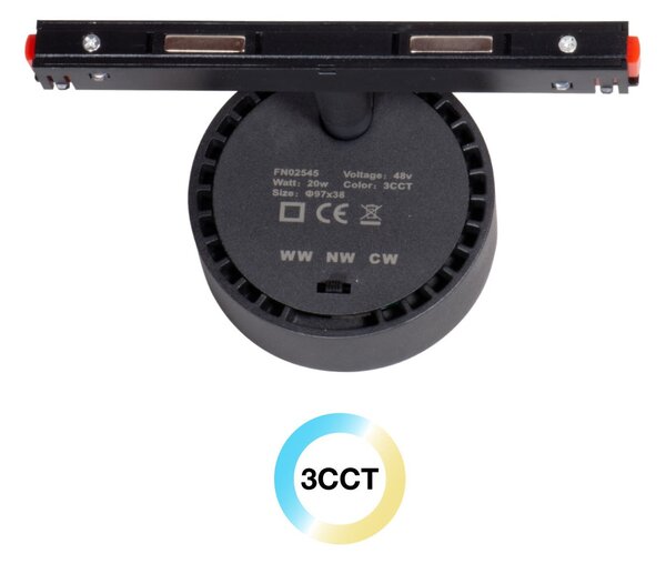 Faro LED 20W Tondo Magnetico CCT CRI92 Nero 48V - BRIDGELUX LED Colore Bianco Variabile CCT