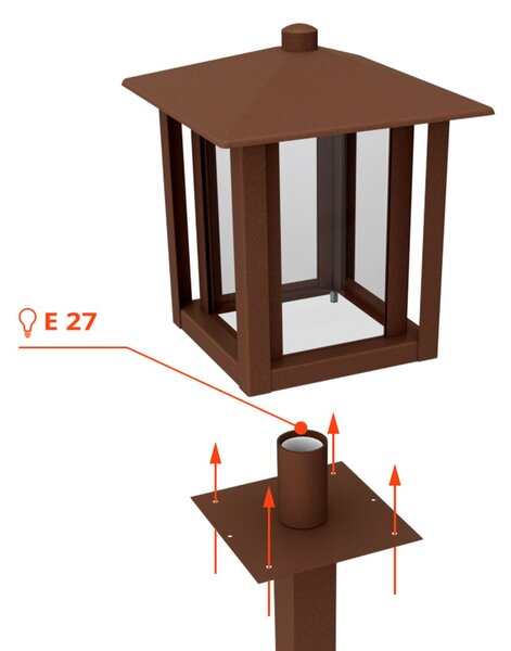 Paletto da Giardino Corten 80cm Acciaio INOX Base E27 - Serie PILLAR