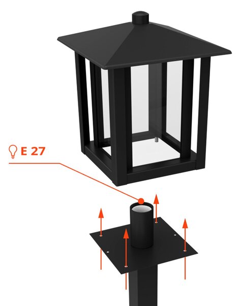 Paletto da Giardino Nero 80cm Acciaio INOX Base E27 - Serie PILLAR