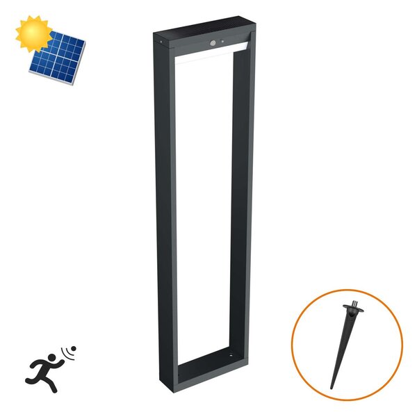 Paletto da giardino Solare Nero con Sensore di Mov. 80cm serie VELA Colore Bianco Naturale 4.000K