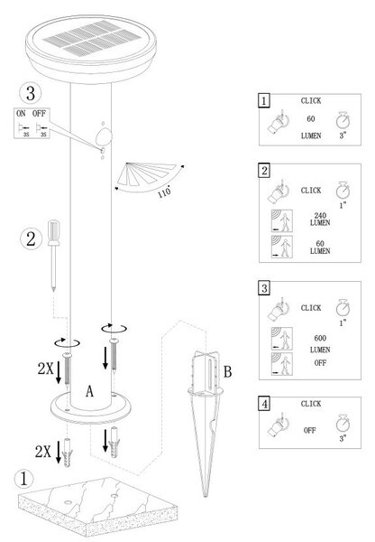 Paletto da giardino Solare Bianco 80cm con Sensore Mov. e Picchetto Colore Bianco Naturale 4.000K