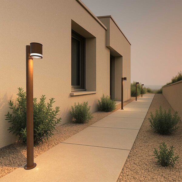 Paletto da Giardino Solare Corten da 100cm IP54 in Alluminio Colore Bianco Naturale 4.000K