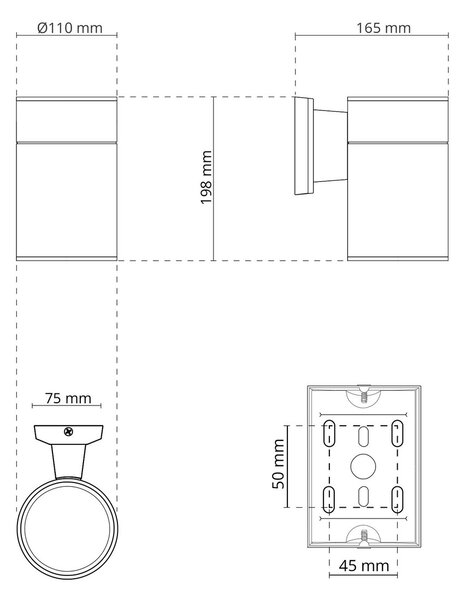 Applique Cilindrica Monodirezionale XL IP54 Base E27 - Nera