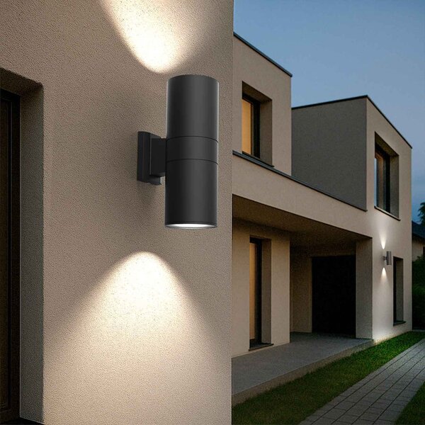 Applique Cilindrica Bidirezionale XL IP54 Con 2 basi E27 - Nera
