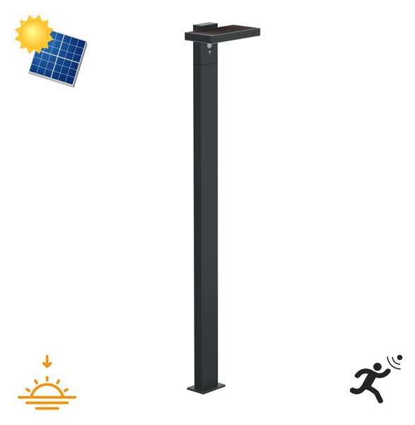 Paletto da giardino Solare Nero 100cm con Sensore di Mov. e Picchetto Colore Bianco Naturale 4.000K