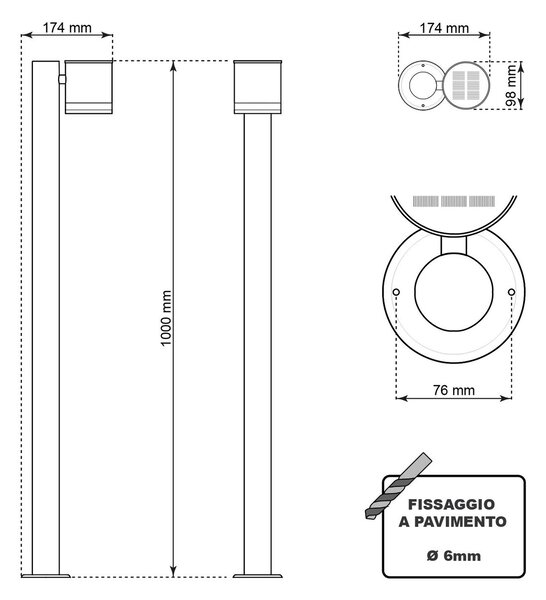 Paletto da Giardino Solare Grigio da 100cm IP54 in Alluminio Colore Bianco Naturale 4.000K