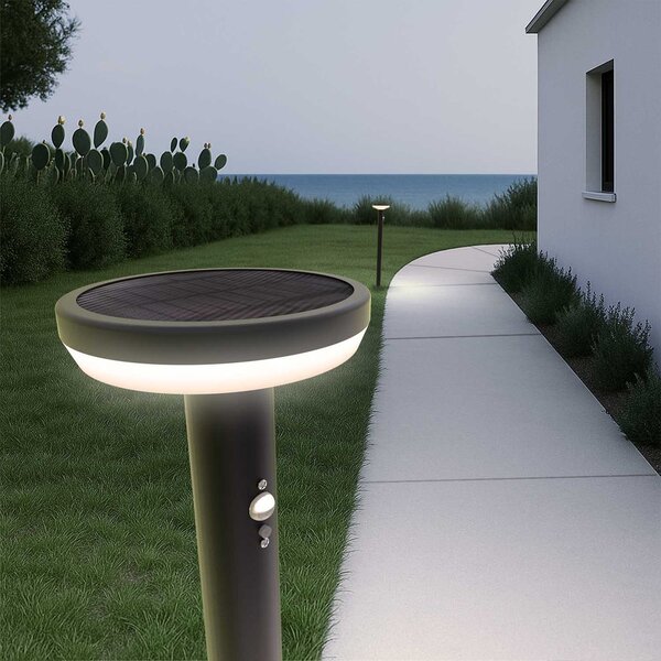 Paletto da giardino Solare Nero 80cm con Sensore Movimento e Picchetto Colore Bianco Naturale 4.000K