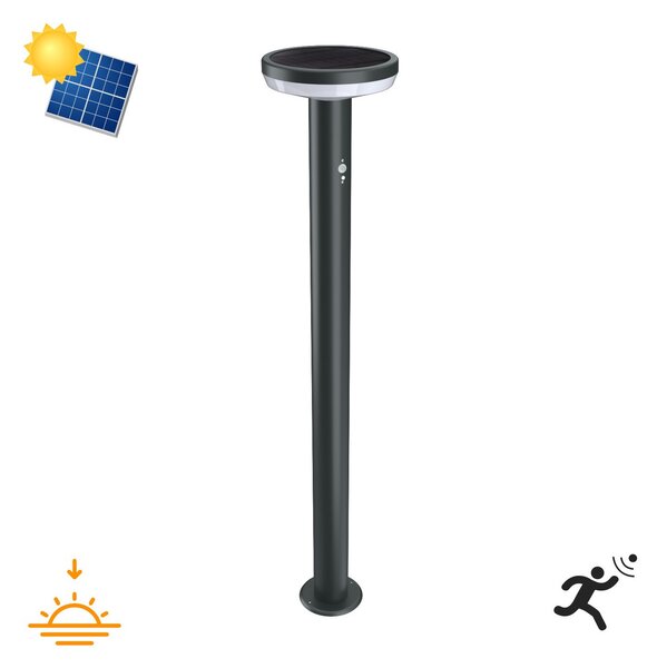 Paletto da giardino Solare Nero 80cm con Sensore Movimento e Picchetto Colore Bianco Naturale 4.000K