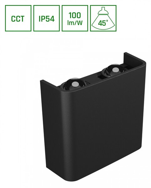 Applique da Parete Quadrata Bidirezionale 4W CCT IP54 Nera Colore Bianco Variabile CCT