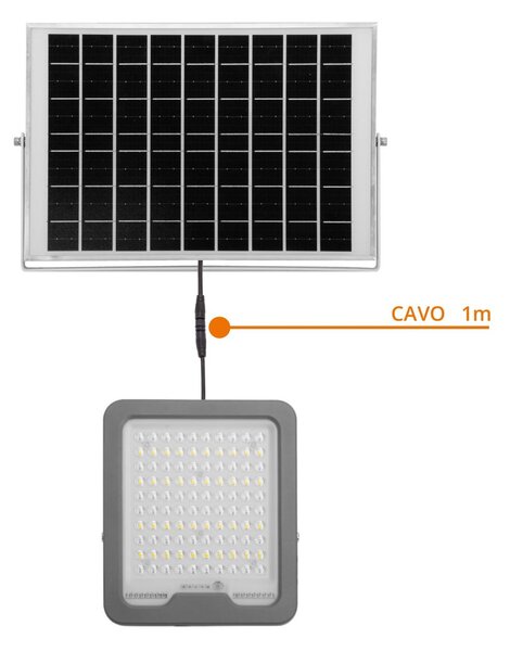 Faro LED Solare 100W IP66 Telecomando Incluso 1.500 lumen - SERIE PRO Colore Bianco Naturale 4.000K