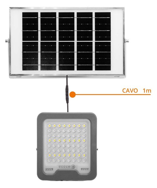 Faro LED Solare 50W IP66 Telecomando Incluso 1.000 lumen - SERIE PRO Colore Bianco Naturale 4.000K