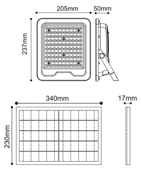 Faro LED Solare 100W IP66 Telecomando Incluso 1.500 lumen - SERIE PRO Colore Bianco Naturale 4.000K
