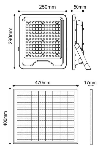 Faro LED Solare 300W IP66 Telecomando Incluso 4.500 lumen - SERIE PRO Colore Bianco Naturale 4.000K