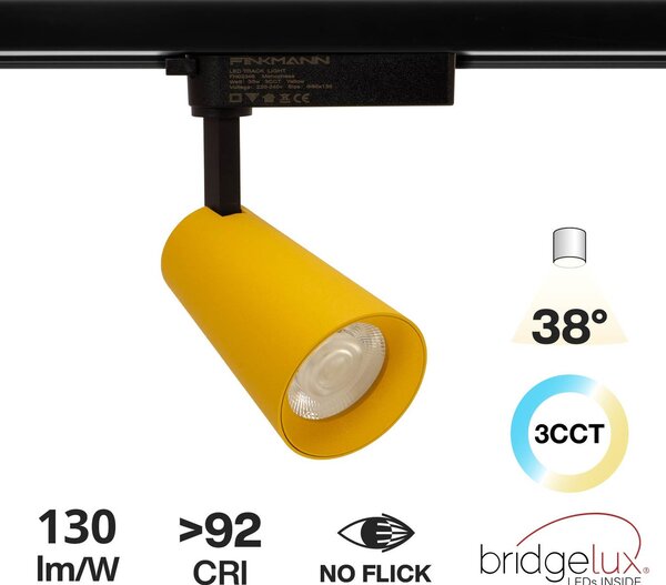 Faro LED 30W Monofase Giallo CRI92 Bianco Variabile 38° - Bridgelux LED Colore Bianco Variabile CCT