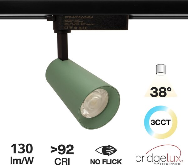 Faro LED 30W Monofase Verde CRI92 Bianco Variabile 38° - Bridgelux LED Colore Bianco Variabile CCT