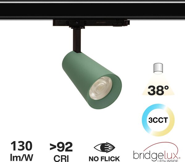 Faro LED 30W Trifase Verde CRI92 Bianco Variabile 38° - Bridgelux LED Colore Bianco Variabile CCT