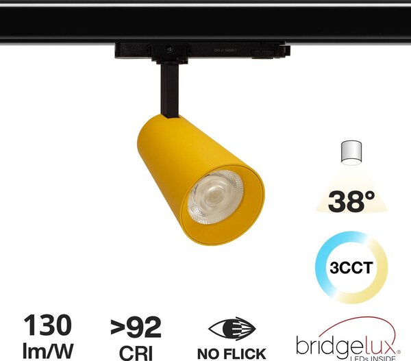 Faro LED 30W Trifase Giallo CRI92 Bianco Variabile 38° - Bridgelux LED Colore Bianco Variabile CCT