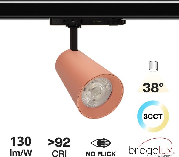 Faro LED 40W Trifase Rosa CRI92 Bianco Variabile 38° - Bridgelux LED Colore Bianco Variabile CCT
