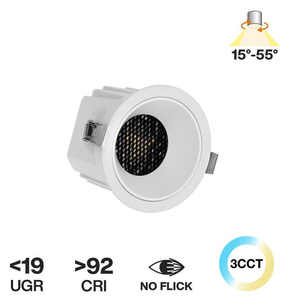 Faro da Incasso Bianco 12W Foro Ø75mm CCT 15°-55° con driver Philips Colore Bianco Variabile CCT