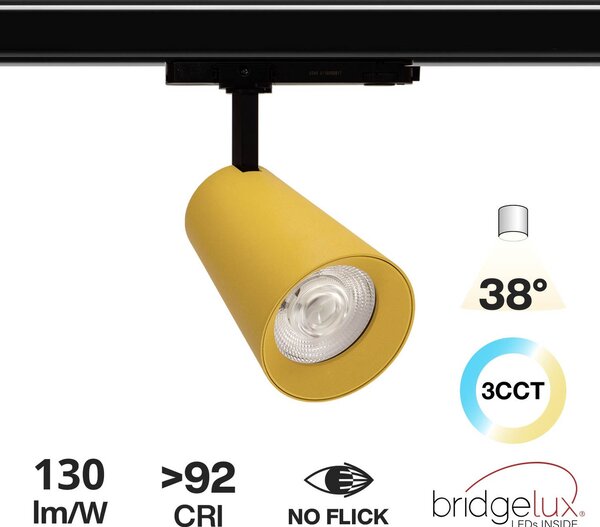 Faro LED 40W Trifase Giallo CRI92 Bianco Variabile 38° - Bridgelux LED Colore Bianco Variabile CCT