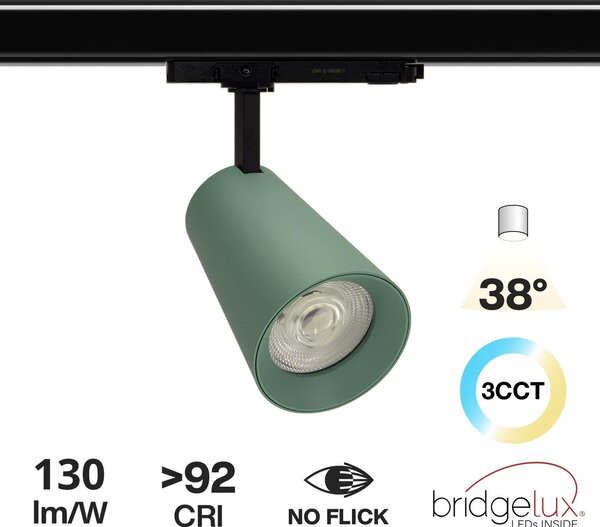 Faro LED 40W Trifase Verde CRI92 Bianco Variabile 38° - Bridgelux LED Colore Bianco Variabile CCT