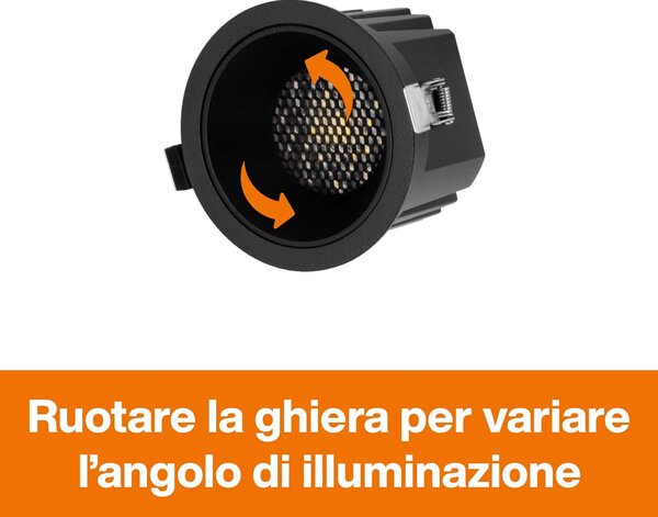 Faro da Incasso Nero 12W Foro Ø75mm CCT 15°-55° con driver Philips Colore Bianco Variabile CCT