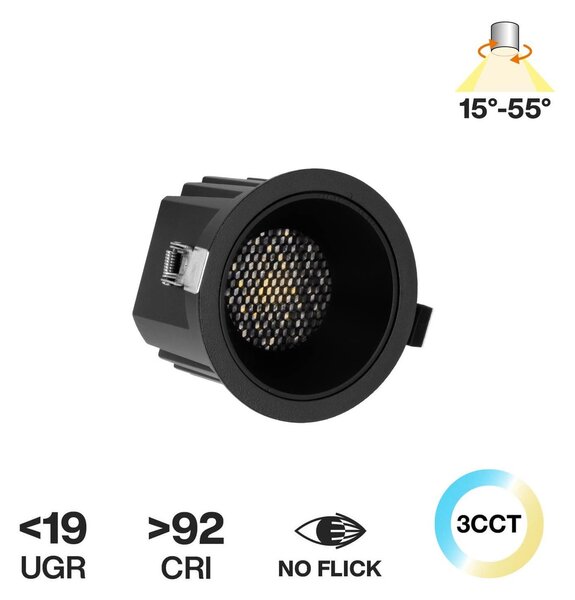 Faro da Incasso Nero 12W Foro Ø75mm CCT 15°-55° con driver Philips Colore Bianco Variabile CCT
