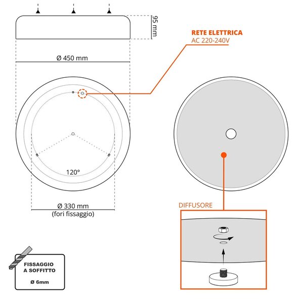 Plafoniera LED Rotonda 36W CCT Ø450mm Marrone