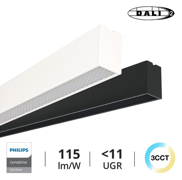 Plafoniera Lineare LED 40W 120cm DALI2 - driver Philips Bianca o nera