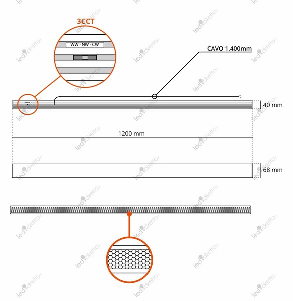 Plafoniera Lineare LED 40W 120cm DALI2 - driver Philips Bianca o nera