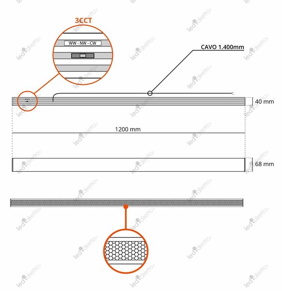 Plafoniera Lineare LED 40W 120cm DALI2 - driver Philips Bianca o nera