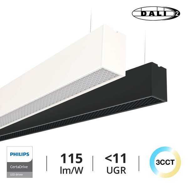 Lampada LED Sospesa 40W 120cm UGR11 DALI2 con driver Philips Bianca o nera