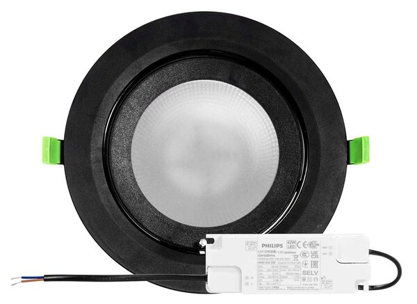 Faro LED Incasso 42W Nero Orientabile Foro Ø210mm con driver Philips Colore Bianco Variabile CCT
