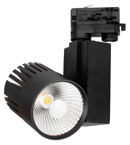 Faro LED 40W Binario Trifase Nero CRI92 100° Bridgelux LED Colore Bianco Caldo 2.700K