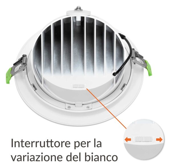 Faro LED da Incasso 42W Orientabile Foro Ø210mm con driver Philips Colore Bianco Variabile CCT