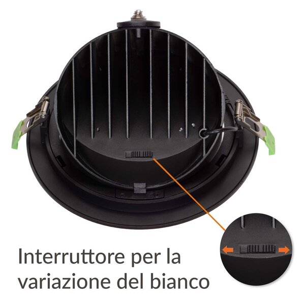 Faro LED Incasso 42W Nero Orientabile Foro Ø210mm con driver Philips Colore Bianco Variabile CCT