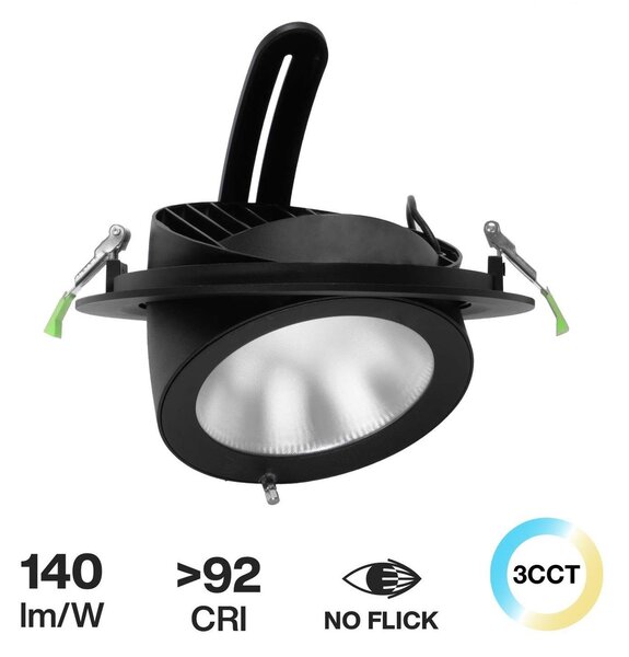 Faro LED Incasso 42W Nero Orientabile Foro Ø210mm con driver Philips Colore Bianco Variabile CCT