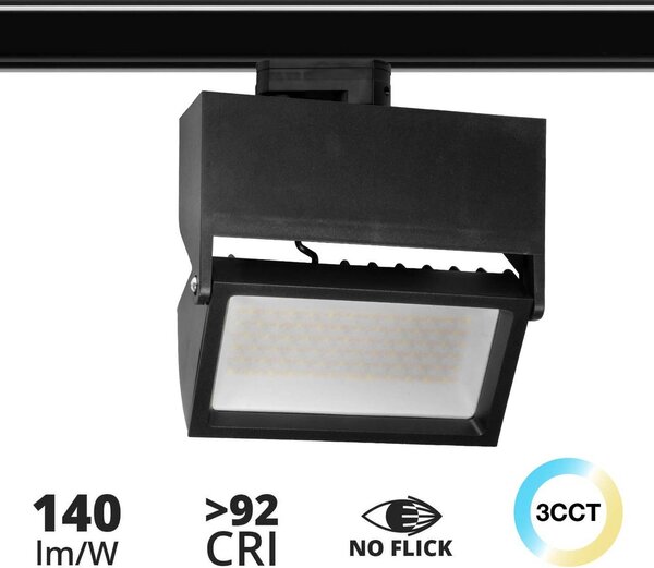 Faro LED 44W Rettangolare Trifase CRI92 CCT Nero con driver Philips Colore Bianco Variabile CCT