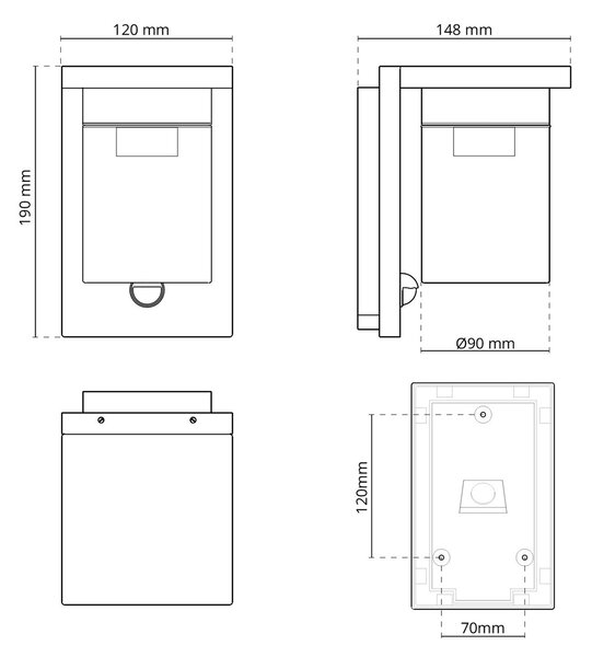 Applique Nera IP54 con Base E27 e Sensore di Movimento - Serie RIGA