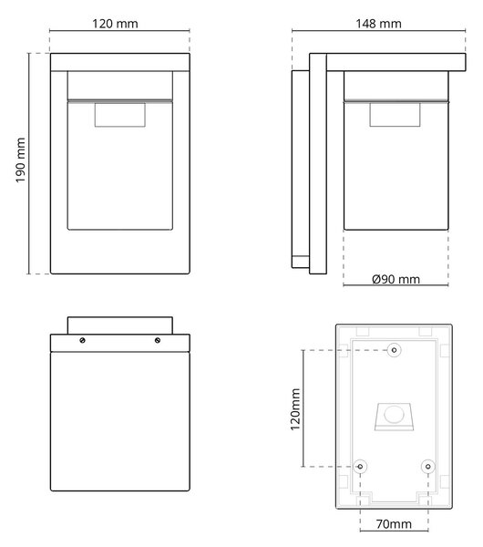 Applique Nera da Parete Base E27 IP54 - Serie RIGA