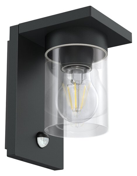 Applique Nera IP54 con Base E27 e Sensore di Movimento - Serie RIGA