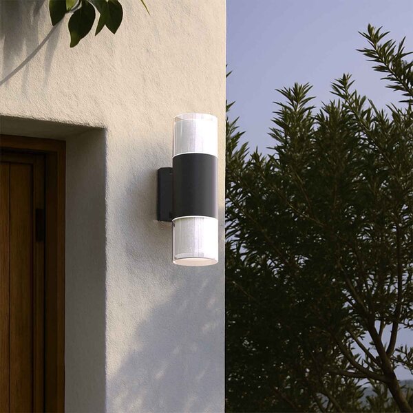 Applique Cilindrica Bidirezionale Nera IP54 con 2 basi GU10