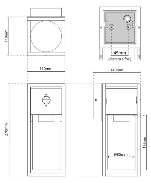 Applique Corten E27 con Sensore di Movimento IP54 - Serie VIMO