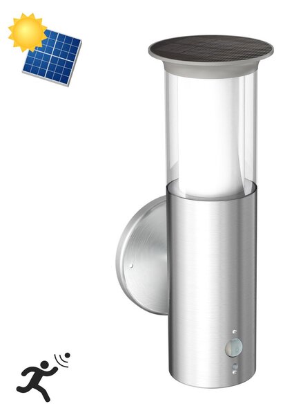 Applique Solare in Acciaio INOX con Sensore di Movimento IP54 Colore Bianco Naturale 4.000K