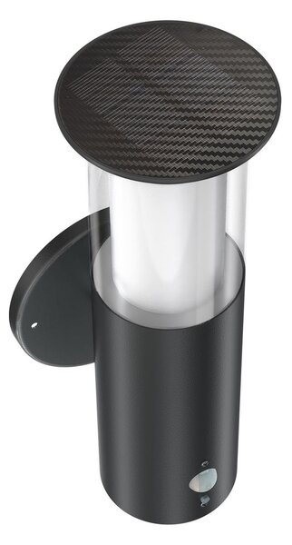 Applique Solare Nera in Acciaio con Sensore di Movimento IP54 Colore Bianco Naturale 4.000K