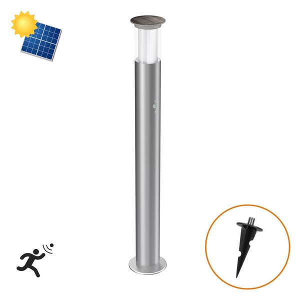 Paletto Solare 80cm in Acciaio Inox con Sensore Movimento e Picchetto Colore Bianco Naturale 4.000K