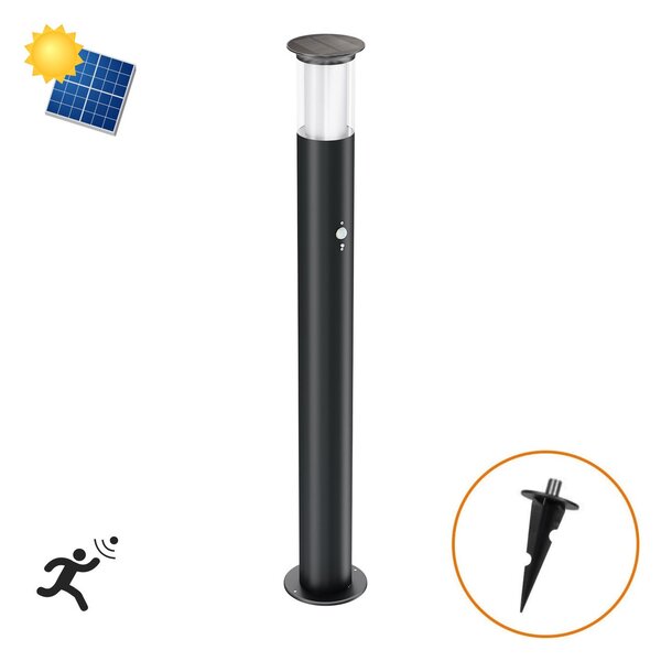Paletto Solare 80cm in Acciaio Nero con Sensore Movimento e Picchetto Colore Bianco Naturale 4.000K