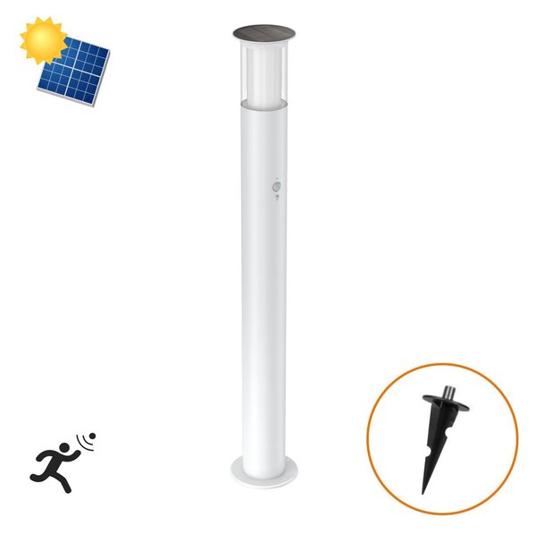 Paletto Solare 80cm in Acciaio Bianco con Sensore Movimento e Picchetto Colore Bianco Naturale 4.000K