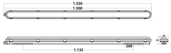 Plafoniera LED 150cm 55W IP66 CCT - con driver Osram Icutronic - con Kit di Emergenza Integrato Colore Bianco Variabile CCT