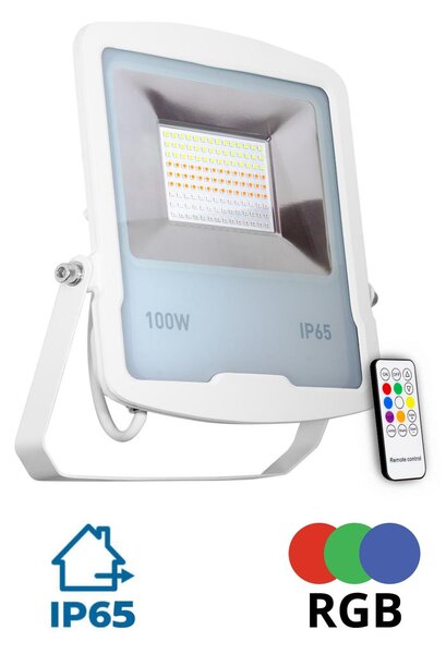 Faro proiettore LED RGB 100W IP65 con Telecomando - Bianco Colore RGB